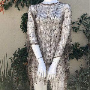 Origami by Vivien crochet shimmer poncho fringed
